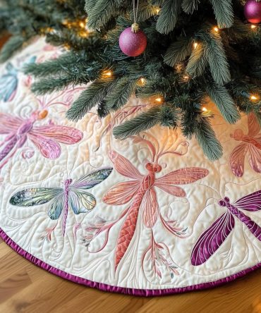 Blush Pastel Dragonflies Christmas Tree Skirt - Soft Romantic Holiday Skirt, Custom Sizes, Lightweight Easy-Care Fabric, Ideal Baby'S First Christmas Gift