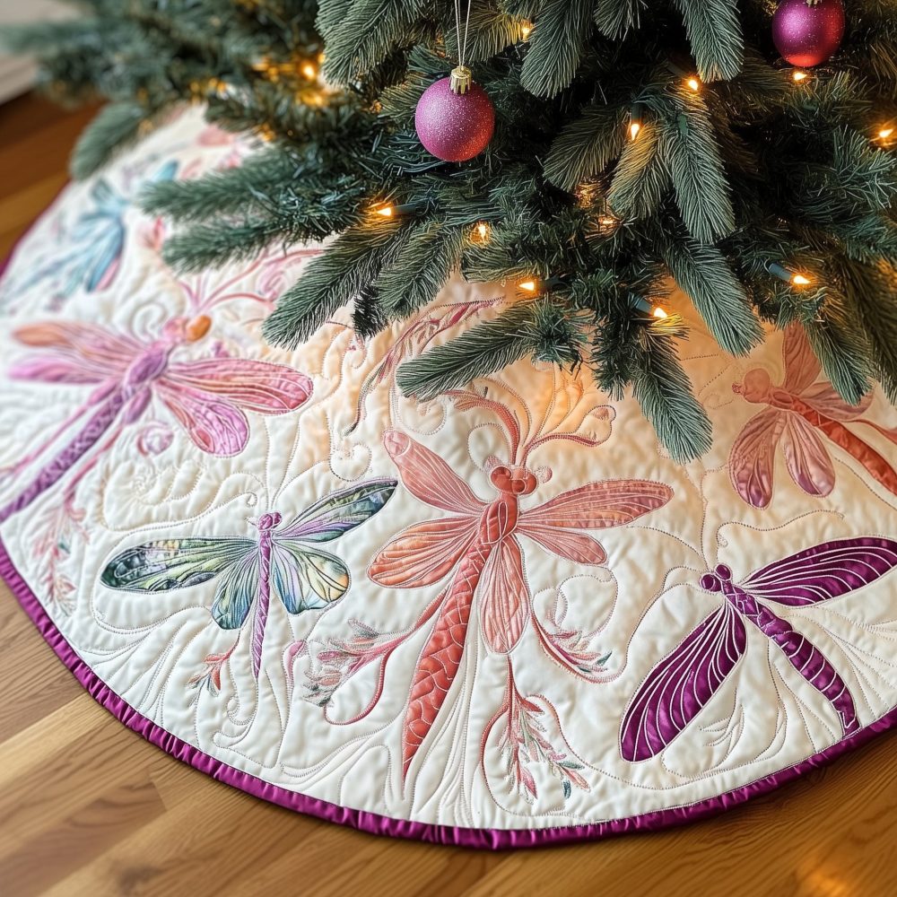 Blush Pastel Dragonflies Christmas Tree Skirt - Soft Romantic Holiday Skirt, Custom Sizes, Lightweight Easy-Care Fabric, Ideal Baby'S First Christmas Gift