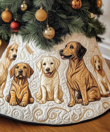 Cream Golden Labrador Puppy Christmas Tree Skirt - Soft Cream Holiday Skirt Featuring Golden Lab Pups, Handmade & Personalized Options