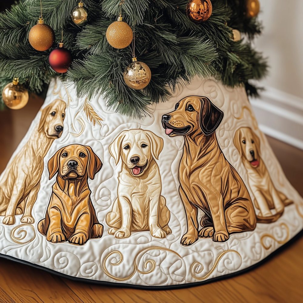 Cream Golden Labrador Puppy Christmas Tree Skirt - Soft Cream Holiday Skirt Featuring Golden Lab Pups, Handmade & Personalized Options