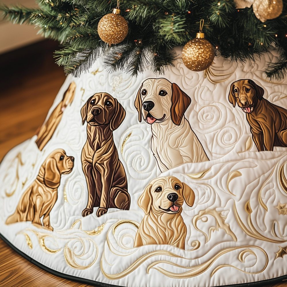 Chocolate Labrador Snow Swirl Christmas Tree Skirt - Cozy Dog-Themed Holiday Skirt With Chocolate Lab Motifs, Handmade & Customizable