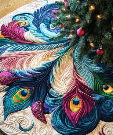 Pastel Feather Plume Christmas Tree Skirt - Soft Pastel Holiday Skirt With Feather Motif, Handmade & Customizable For Elegant Decor
