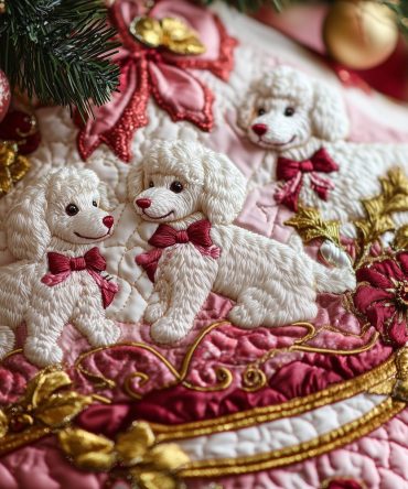 Custom Rose Ribbon Poodle Christmas Tree Skirt - Elegant Pink Dog Design, Handmade Holiday Tree Skirt With Personalization Options