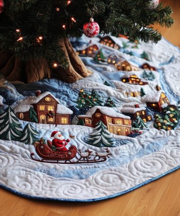 Vintage Sleigh Ride Homestead Christmas Tree Skirt - Scenic Holiday Decor, Handmade Custom Tree Skirt For Rustic Farmhouse