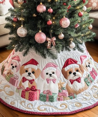 Shih Tzu Puppies With Presents Holiday Tree Skirt - Custom Cute Christmas Tree Skirt For Dog Lovers, Handmade Keepsake
