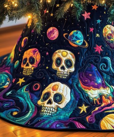Melting Skull Christmas Tree Skirt - Edgy Gothic Holiday Mat, Dark Skull Drip Design, Custom Made To Order Decor