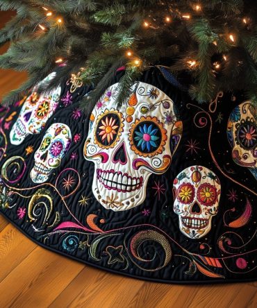 Day Of The Dead Sugar Skull Christmas Tree Skirt - Mexican Skull Holiday Mat, Vibrant Calavera Design, Made To Order