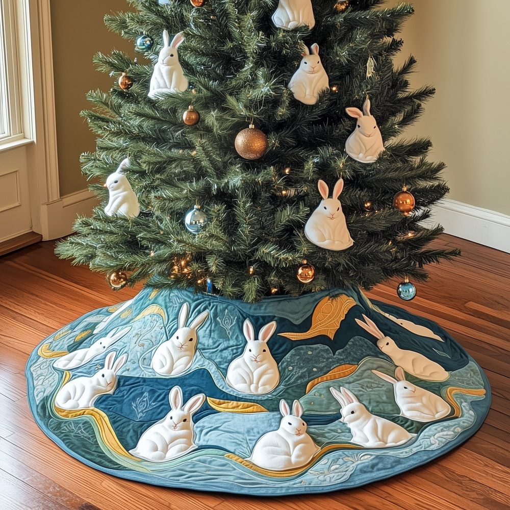 Adorable Rabbit Christmas Tree Skirt - Cute Bunny Holiday Skirt, Personalized Festive Floor Mat, Made To Order