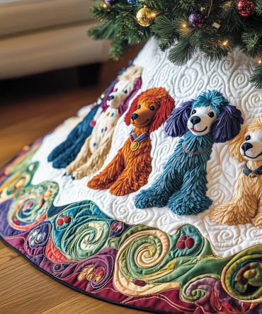 Colorful Poodle Christmas Tree Skirt - Fun Dog Lover Holiday Mat, Vibrant Poodle Design, Custom Made To Order Decor