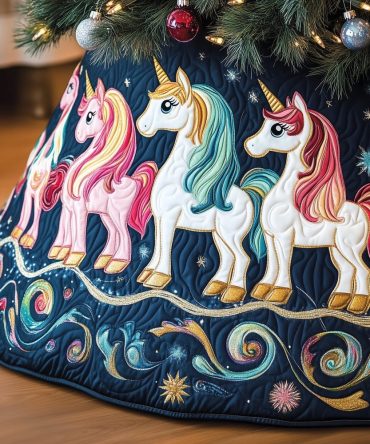 Magical Unicorn Christmas Tree Skirt - Joyful Holiday Unicorn Design, Custom Personalized Tree Mat, Made To Order
