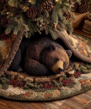Bear Among Red Berries Tree Skirt — Festive Made-To-Order Holiday Skirt With Rich Berry Accents For Warm Décor