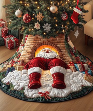 Santa Joyful Moment Tree Skirt - Cheerful Santa Holiday Mat, Personalized Christmas Decor, Premium Made To Order