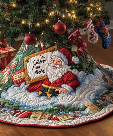 Santa Leaving A Note For The Children Tree Skirt — Made-To-Order Handcrafted Christmas Tree Skirt With Heartfelt Detail