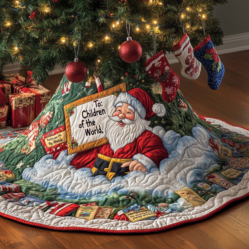 Santa Leaving A Note For The Children Tree Skirt — Made-To-Order Handcrafted Christmas Tree Skirt With Heartfelt Detail