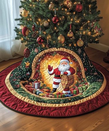 Glowing Hearth Santa Holiday Tree Skirt — Made-To-Order Handcrafted Christmas Tree Skirt Perfect For Cozy Living Rooms