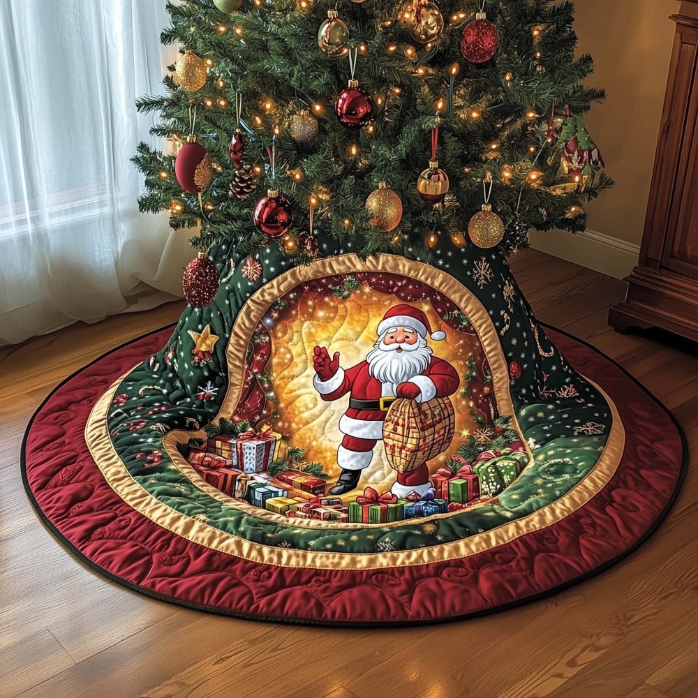 Glowing Hearth Santa Holiday Tree Skirt — Made-To-Order Handcrafted Christmas Tree Skirt Perfect For Cozy Living Rooms