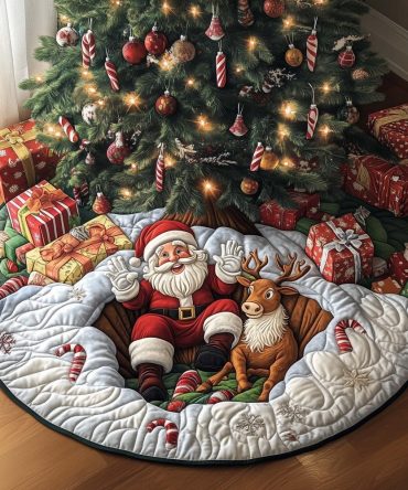 Santa Bliss Holiday Tree Skirt - Jolly Santa Christmas Tree Mat, Customizable Festive Decor, Made To Order