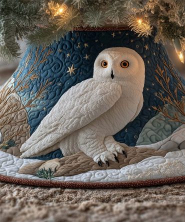 Starry Blue Snowy Owl Tree Skirt — Handmade Winter Owl Christmas Skirt, Custom Sizes & Personalization, Perfect Holiday Gift, Made To Order