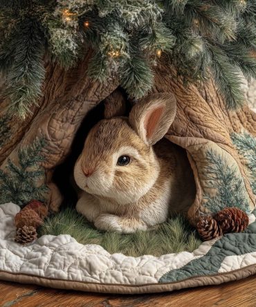 Pinecone Bunny Christmas Tree Skirt — Handmade Holiday Tree Skirt, Custom Sizes & Personalization, Perfect Christmas Gift, Made To Order
