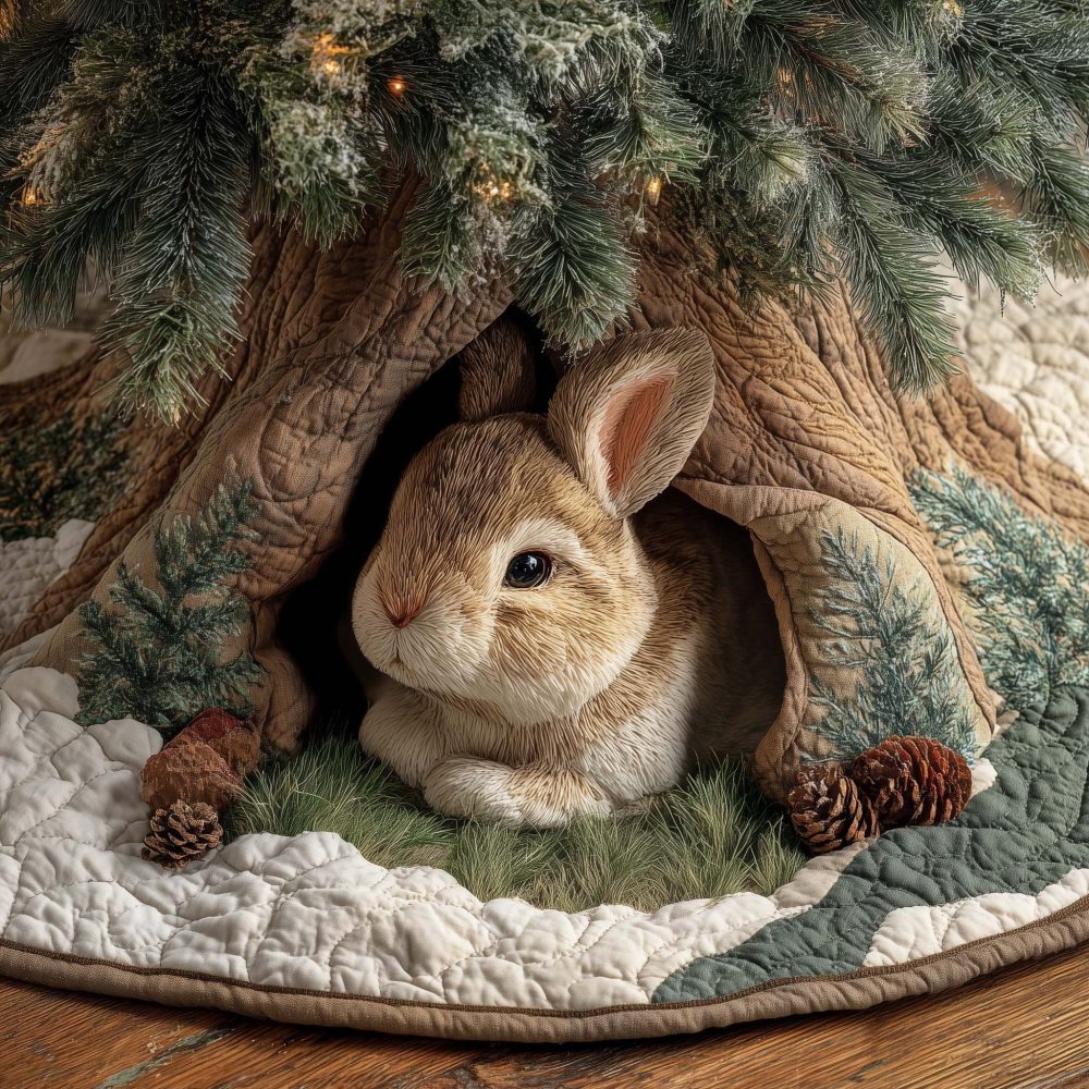 Pinecone Bunny Christmas Tree Skirt — Handmade Holiday Tree Skirt, Custom Sizes & Personalization, Perfect Christmas Gift, Made To Order