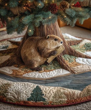 Beaver Heaven Holiday Tree Skirt — Handcrafted Woodland Beaver Christmas Skirt, Rustic Nature Design, Made-To-Order, Custom Options