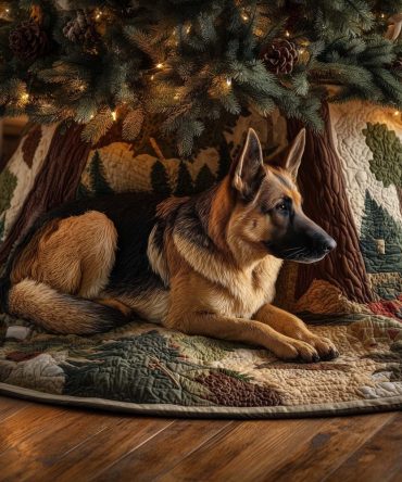 Green Moss German Shepherd Christmas Tree Skirt - Custom Made Holiday Tree Collar For Shepherd Owners