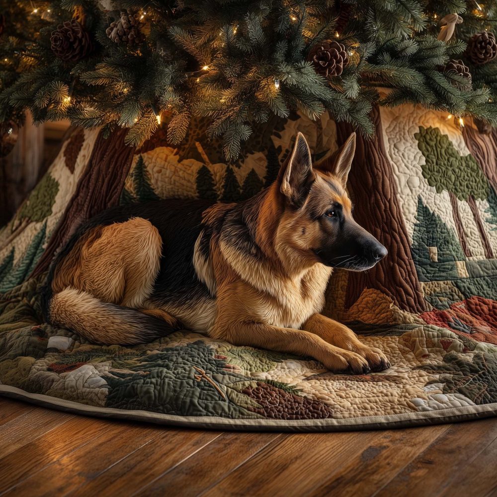 Green Moss German Shepherd Christmas Tree Skirt - Custom Made Holiday Tree Collar For Shepherd Owners