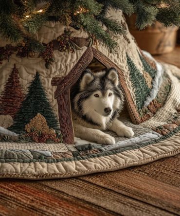 Holiday Husky Spirit Tree Skirt — Custom Husky Dog Christmas Tree Skirt, Handmade Pet Lover Holiday Décor, Made-To-Order