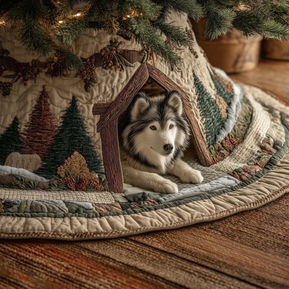 Holiday Husky Spirit Tree Skirt — Custom Husky Dog Christmas Tree Skirt, Handmade Pet Lover Holiday Décor, Made-To-Order
