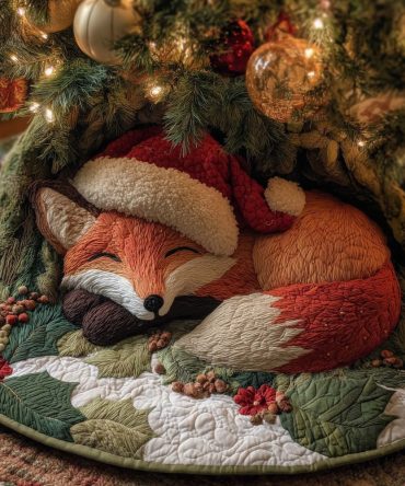 Woodland Fox Christmas Tree Skirt - Cozy Nature-Inspired Holiday Skirt, Custom Size And Personalization Available