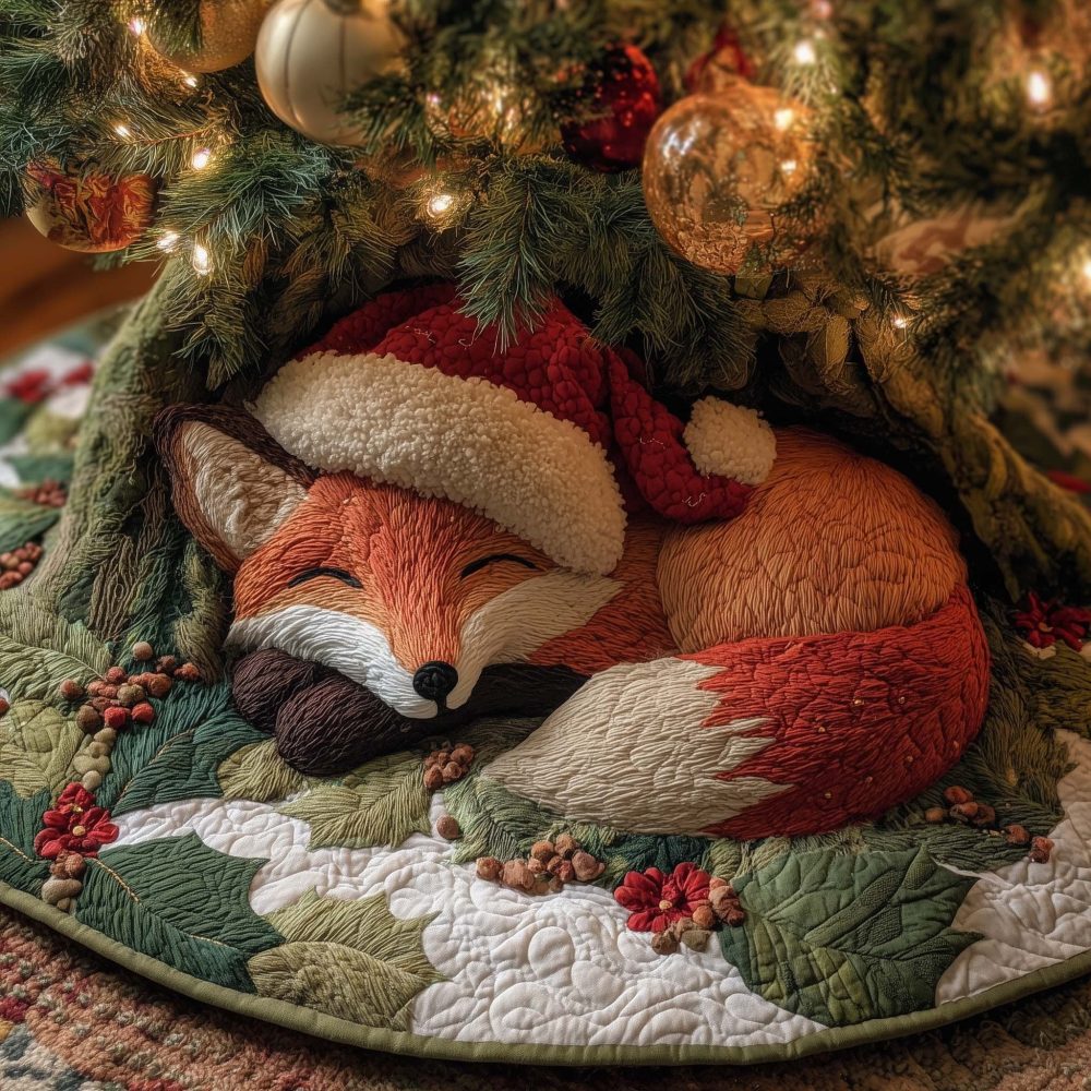 Woodland Fox Christmas Tree Skirt - Cozy Nature-Inspired Holiday Skirt, Custom Size And Personalization Available