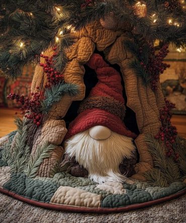 Tall Red Hat Gnome Tree Skirt - Handmade Festive Holiday Accent, Premium Fleece, Custom Made-To-Order