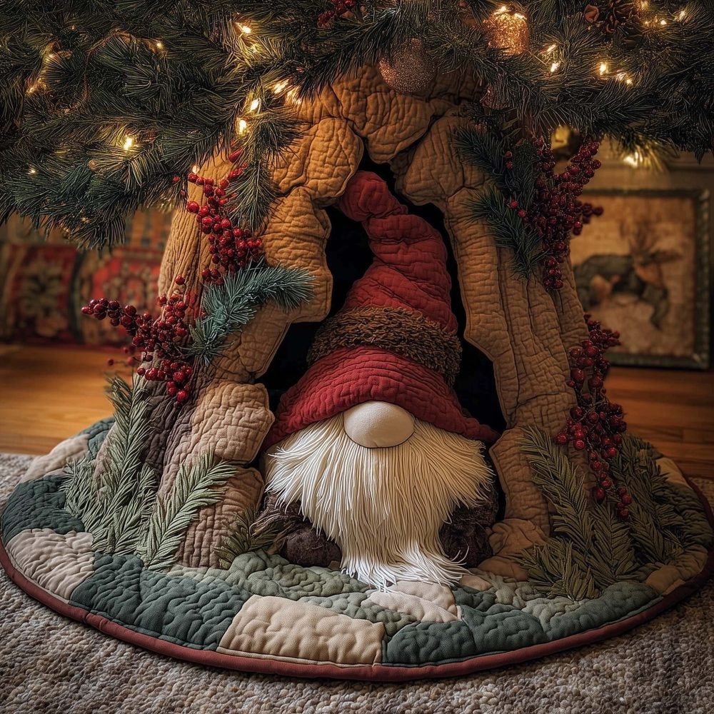 Tall Red Hat Gnome Tree Skirt - Handmade Festive Holiday Accent, Premium Fleece, Custom Made-To-Order