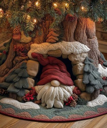 Red Mushroom Cap Gnome Tree Skirt - Handmade Whimsical Holiday Decor, Soft Felt Applique, Made-To-Order