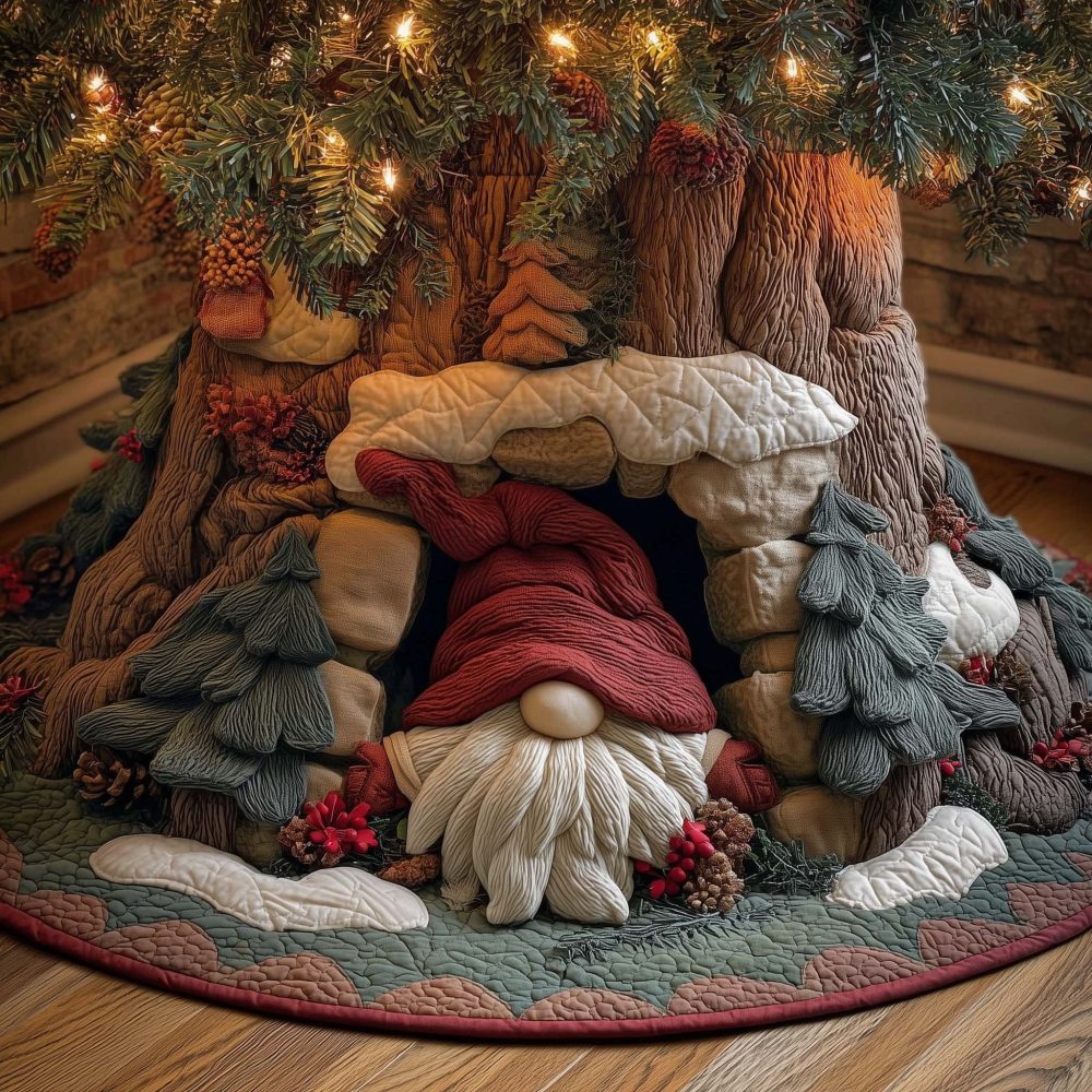 Red Mushroom Cap Gnome Tree Skirt - Handmade Whimsical Holiday Decor, Soft Felt Applique, Made-To-Order