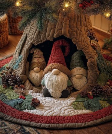 Cozy Snow Cave Gnome Tree Skirt - Handmade Holiday Decor With Plush Fabric, Custom Size, Made-To-Order