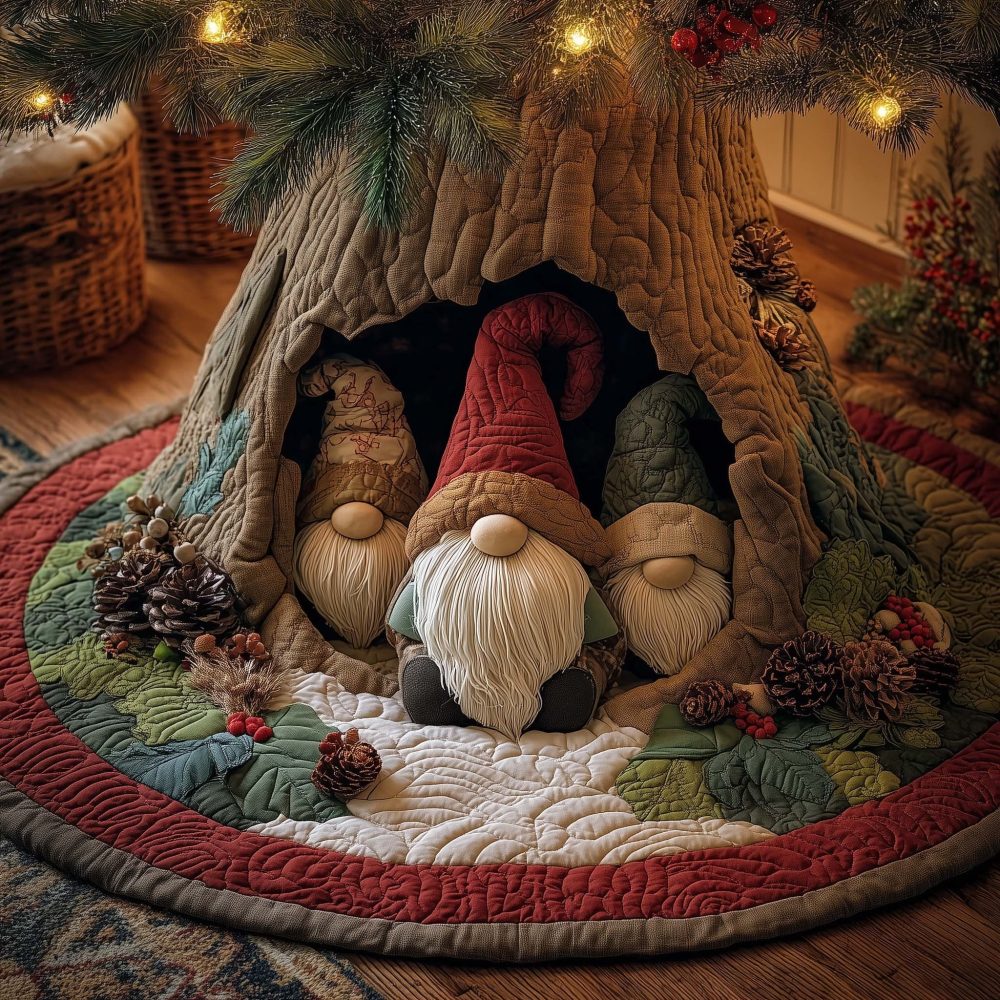 Cozy Snow Cave Gnome Tree Skirt - Handmade Holiday Decor With Plush Fabric, Custom Size, Made-To-Order