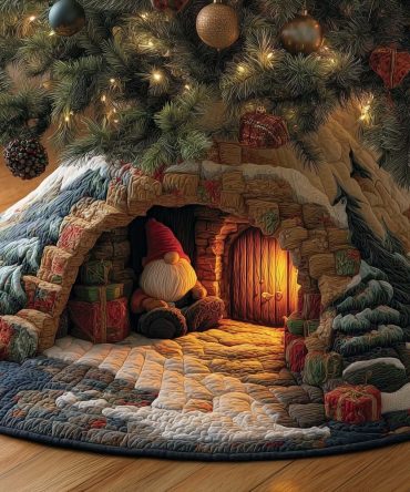 Charming Little Door Gnome Tree Skirt — Handcrafted Holiday Skirt With Rustic Doorway Scene, Custom Fit
