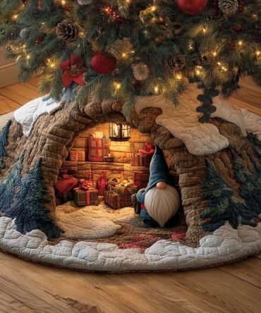 Winter Lantern Gnome Cave Tree Skirt - Artisan Handmade Christmas Skirt With Lantern Glow, Premium Gift-Ready, Made To Order