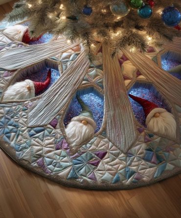 Gnomes Under Crystal Web Tree Skirt — Made-To-Order Magical Holiday Base, High-Resolution Prints, Premium Finish