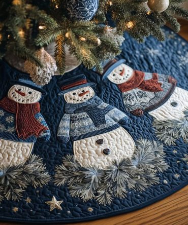 Winter Navy Snowman Pair Tree Skirt — Custom Holiday Base With Classic Blues, Premium Materials, Tailored Fit