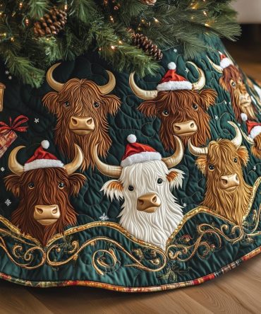Rustic Highland Cow Christmas Tree Skirt - Farmhouse Holiday Decor, Made To Order Plush Mat For Living Room Trees