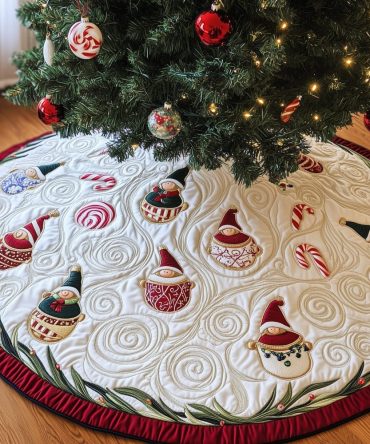 Cocoa Mugs & Cookies White Tree Skirt - Custom Handmade Christmas Skirt, Cozy Dessert-Themed Holiday Decoration