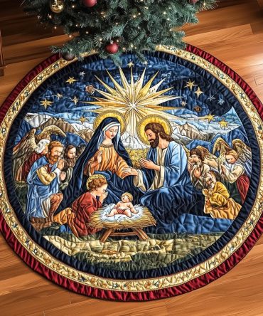 Nativity Under The Star Christmas Tree Skirt - Handcrafted Holy Night Creche Skirt, Custom Religious Holiday Decor For Church Or Home