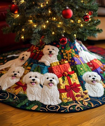 Custom Westie Holiday Tree Skirt With Gift Motif - Handmade Christmas Tree Skirt, Personalized Pet Decor For Home