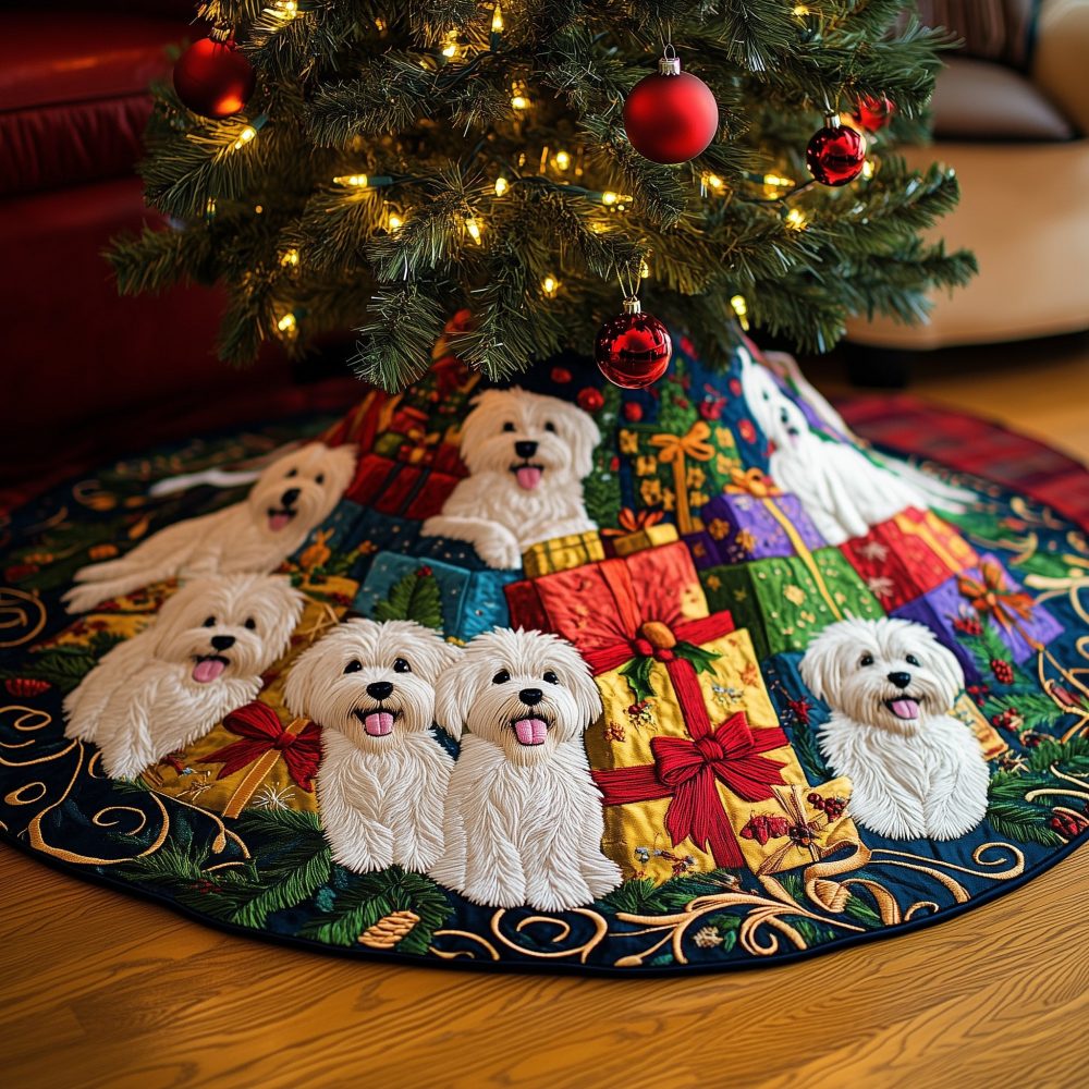 Custom Westie Holiday Tree Skirt With Gift Motif - Handmade Christmas Tree Skirt, Personalized Pet Decor For Home
