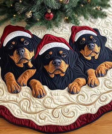 Rottweilers In Santa Hats Christmas Tree Skirt - Made-To-Order Festive Rottweiler Skirt, Durable Fabric & Custom Fit Options