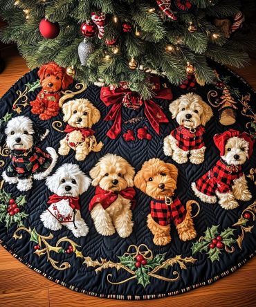Poodle Pack In Plaid Coats Christmas Tree Skirt - Made-To-Order Holiday Skirt, Personalized Size & Premium Holiday Look