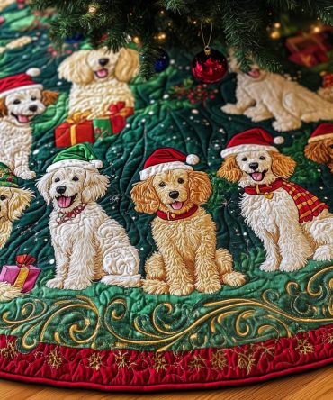 Personalized Doodles Green Scroll Christmas Tree Skirt - Made-To-Order Luxury Holiday Tree Skirt, Custom Sizes & Gift-Ready