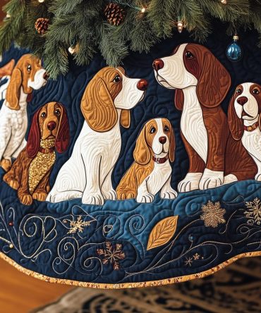 Beagle Snowflake Band Tree Skirt - Custom Blue Christmas Skirt With Festive Snowflake Pattern, Handmade Holiday Accent